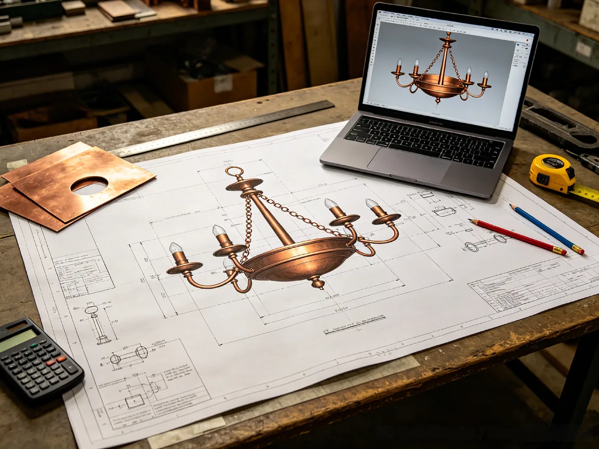 CAD and shop drawings of bespoke hospitality chandeliers from the 2026 collection